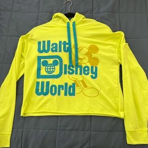 Disney World Cropped Hoodie Neon Yellow